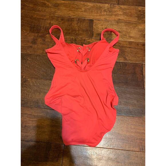 Michael Kors Sea Coral Lace-Up One-Piece Swimsuit - Sz 8 - Picture 3 of 6